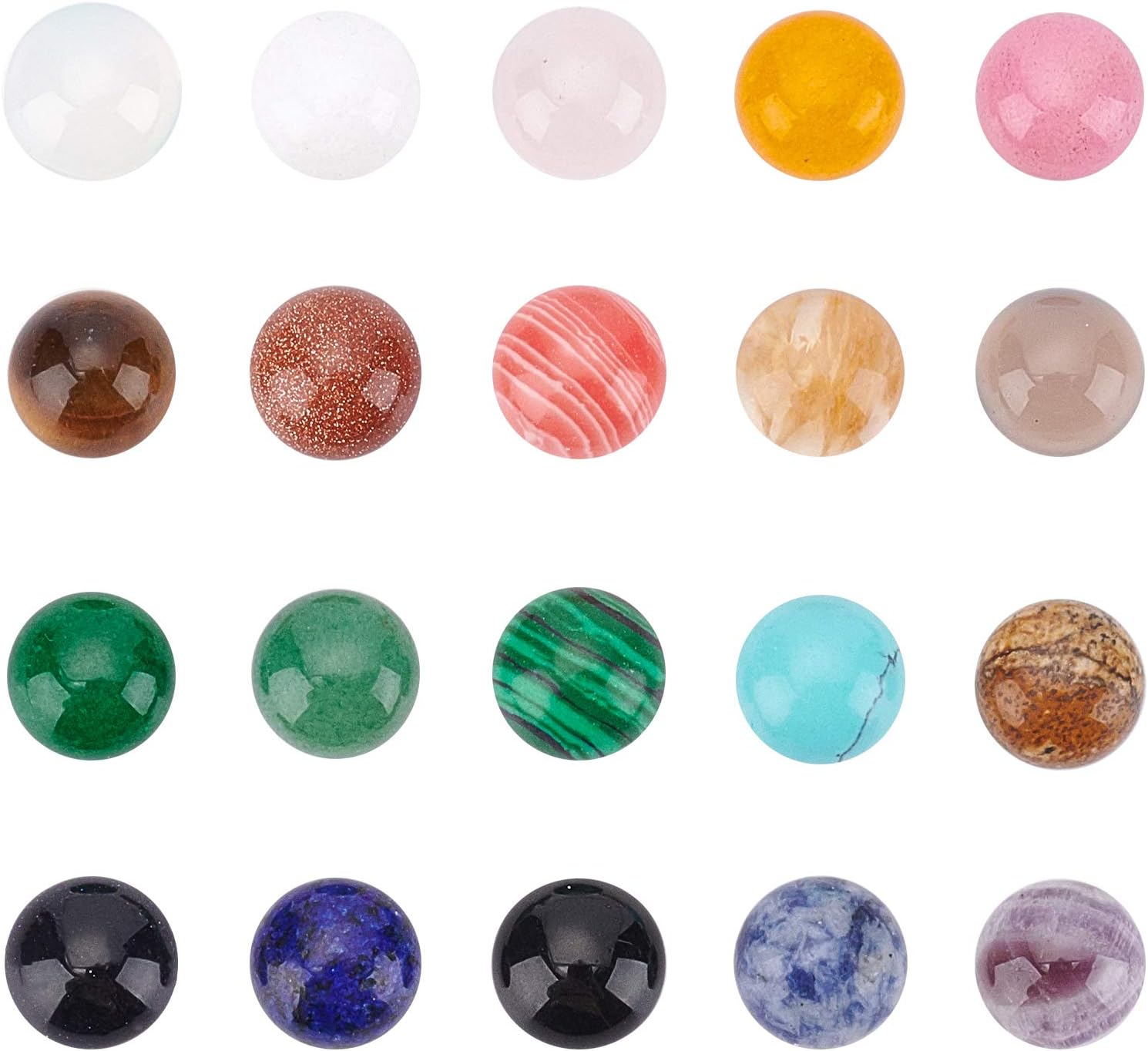 SUPERFINDINGS 40pcs 20 Style Cabochon Gemstone 10mm Half Round Dome Flatback Quartz Stone for Necklace Jewelry Making DIY Craft Handmade