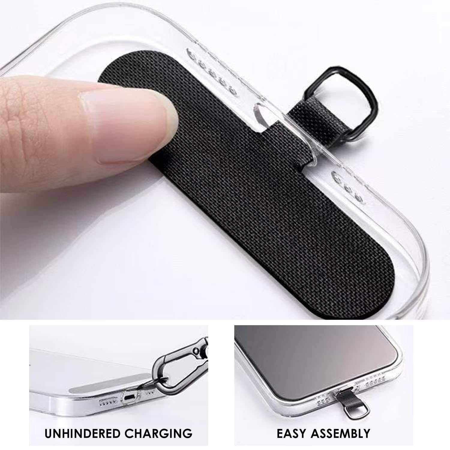 Patch per Cordini per Cellulari Neri in 12 Parti, Etichetta per Telefoni Cellulari, Patch Universale per Il Cordino Mobile, Attacco per Cordini per La Custodia del Telefono Cellulare.