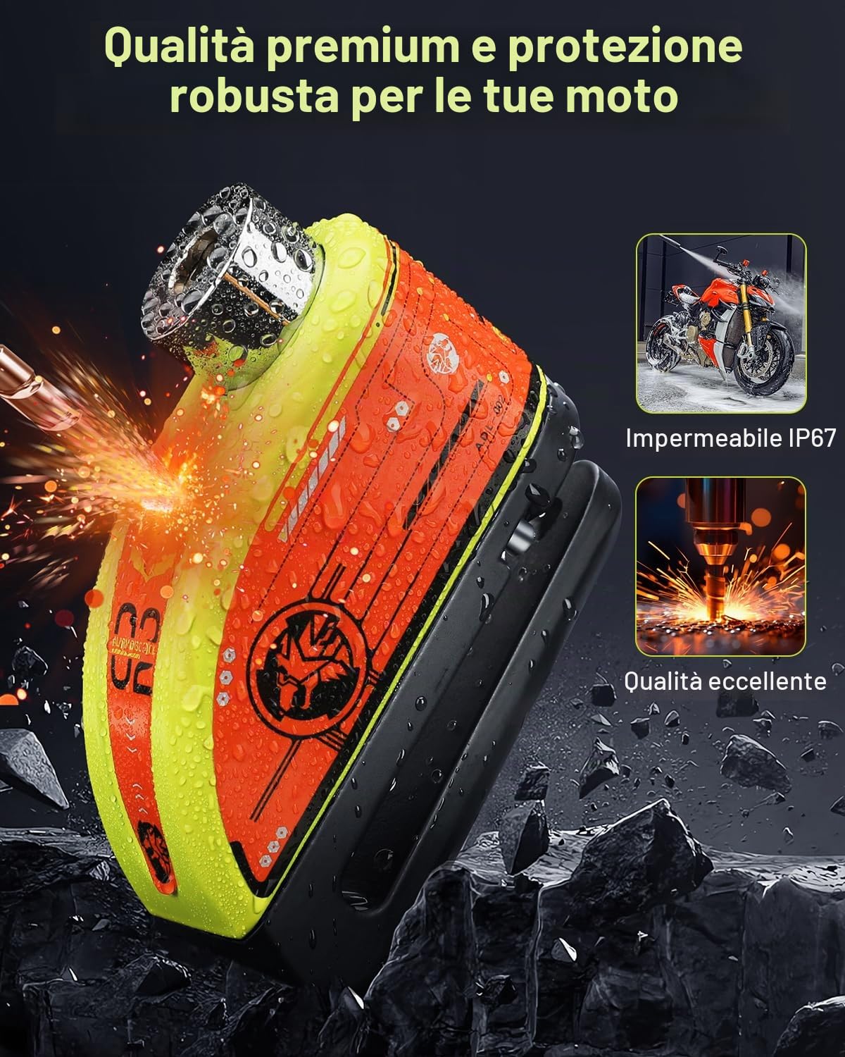ZEXMTE Allarme a disco ricaricabile per moto, 120 dB, con cavo promemoria da 1,8 m, rinforzato, impermeabile, ad alta sicurezza, per moto, bici, scooter, e-bike, verde