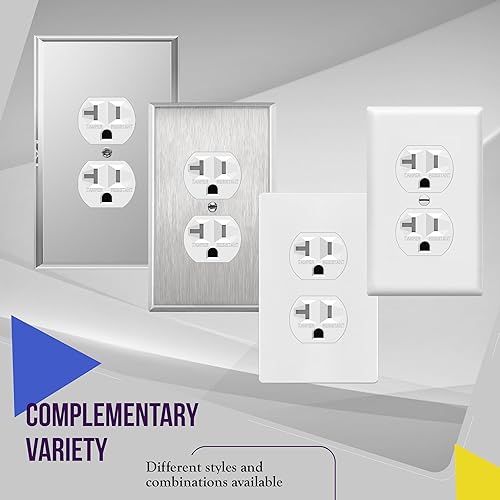 Miniatura 7 de ENERLITES, Receptáculo dúplex blanco, resistente a manipulaciones, salida de grado comercial, 3 cables, conexión a tierra, 2 polos, 20 A 125 V,