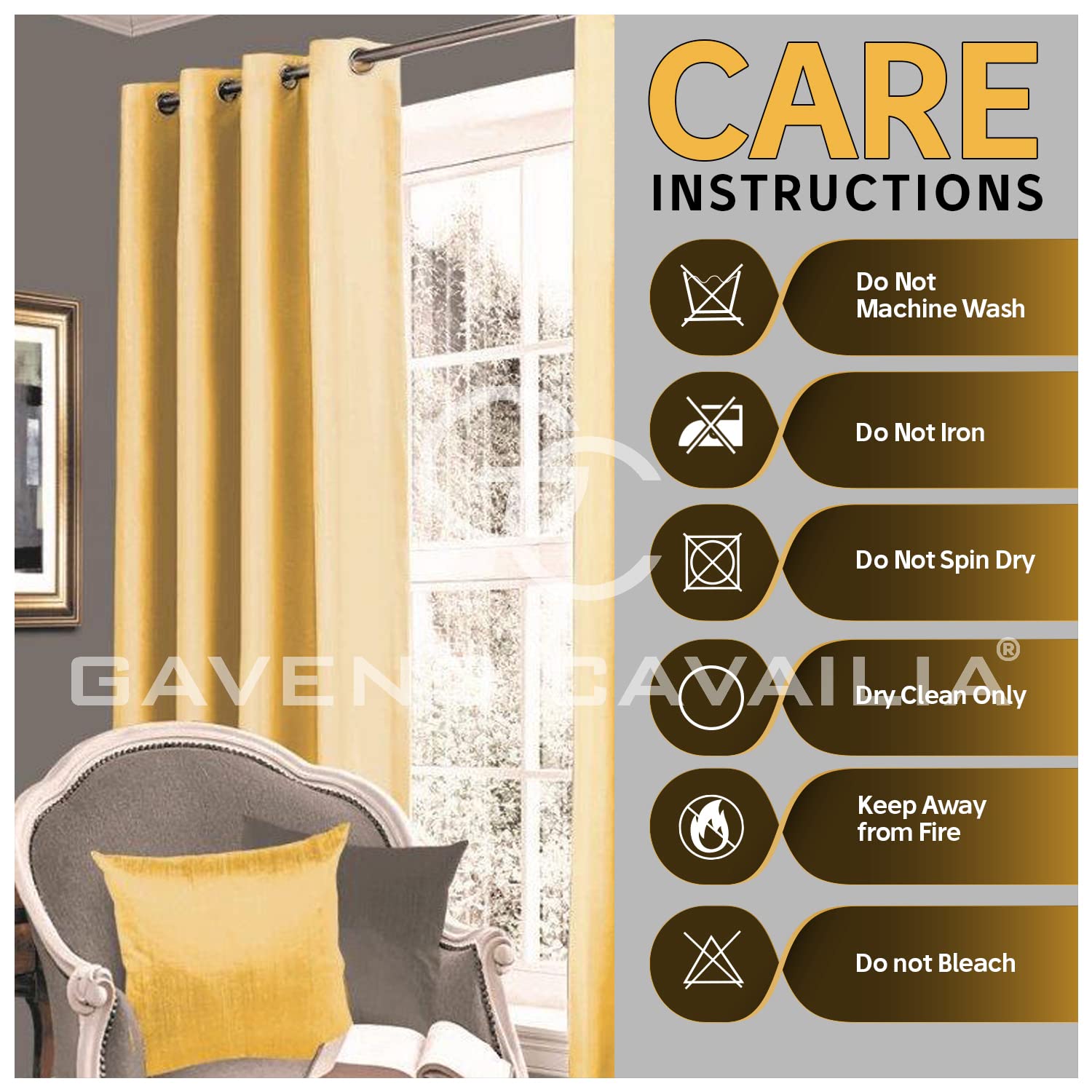 GC GAVENO CAVAILIA Eyelet Top Blackout Curtains Large Door Thermal Insulated Panels For Bedroom/Living Room, Ochre, 66X90 Inch - Image 4