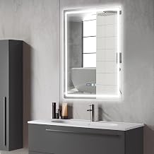 LED Bathroom Vanity Mirror, 60 x 80cm Wall Mounted Makeup Mirror with Time and Touch Button, Anti-Fog Dimmable Lights & Adjustable 3 Colors - White Neutral Warm Rectangular, 60 x 80cm