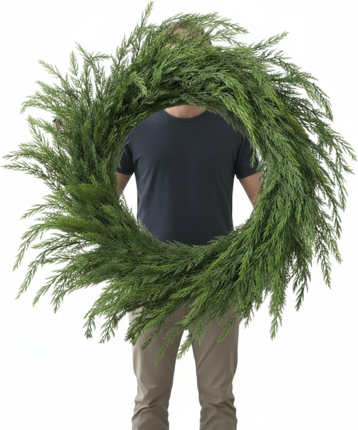 36" Christmas Wreath Artificial Large Wreath Christmas Decoration for Front Door Real Touch Artificial Green Decoration for Xmas Winter Farmhouse Home Decor(Cedar) Cedar 36"