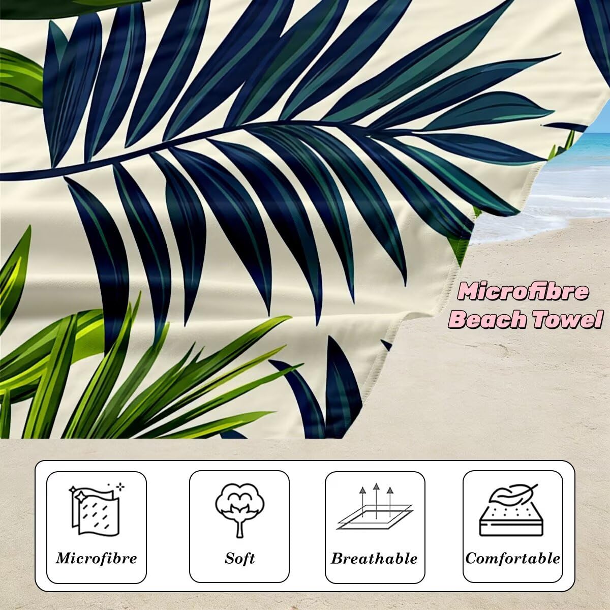 Toalla Playa 100x220 cm, Toalla Gimnasio Microfibra Secado Rapido, Juego de 2 Antiarena Toallas de Playa, Ligera Compacta Toallas Microfibra Grande para Viaje, Regalo Hombre Regalo Mujer (Hoja) -5003