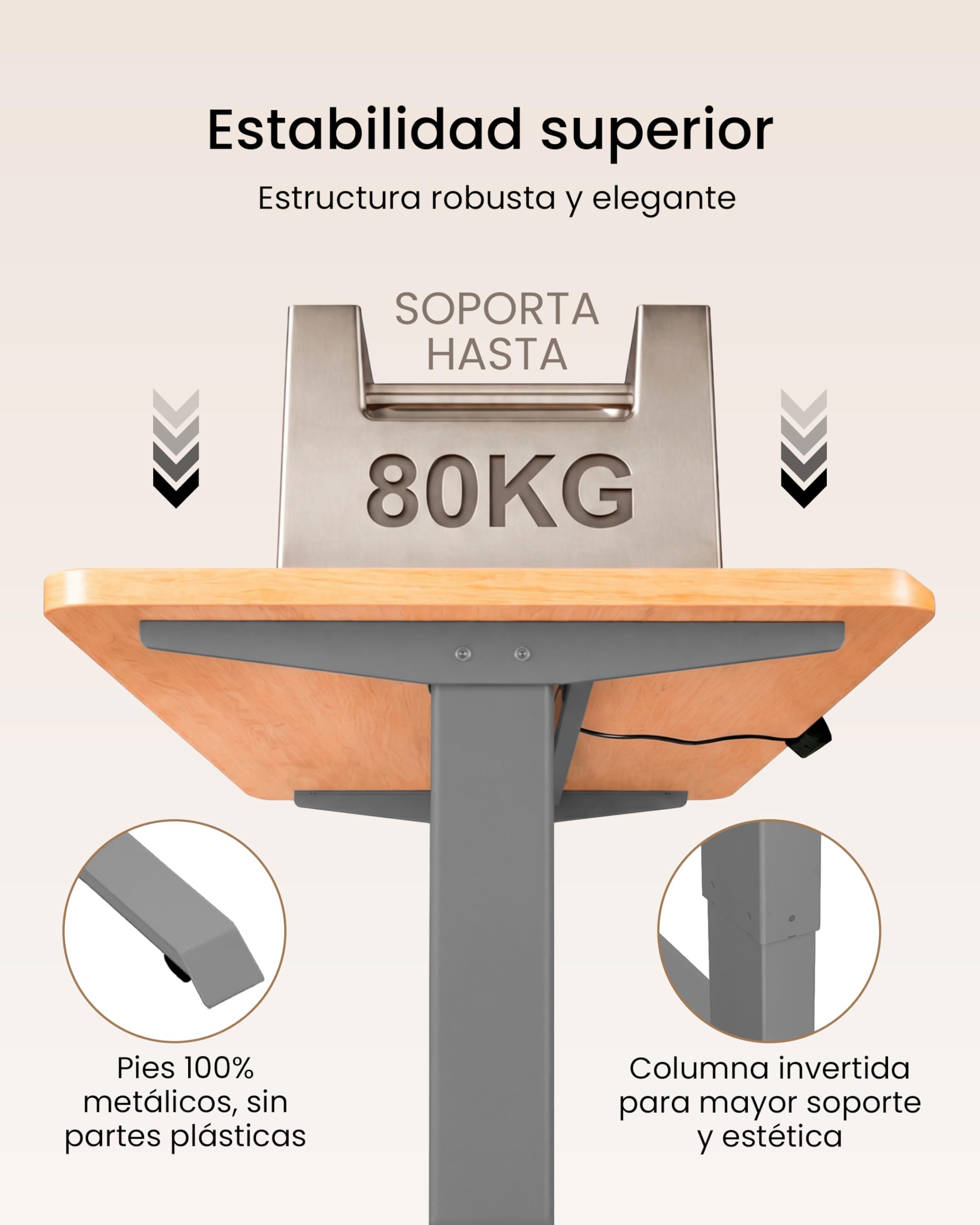 unycos - Escritorio Elevable Eléctrico con Tablero, Mesa con Opciones de Altura, Motor Individual, Función Memoria, Anticolisión, Temporizador, 100 * 60 * 2.5cm (Gris/Madera, Core One)