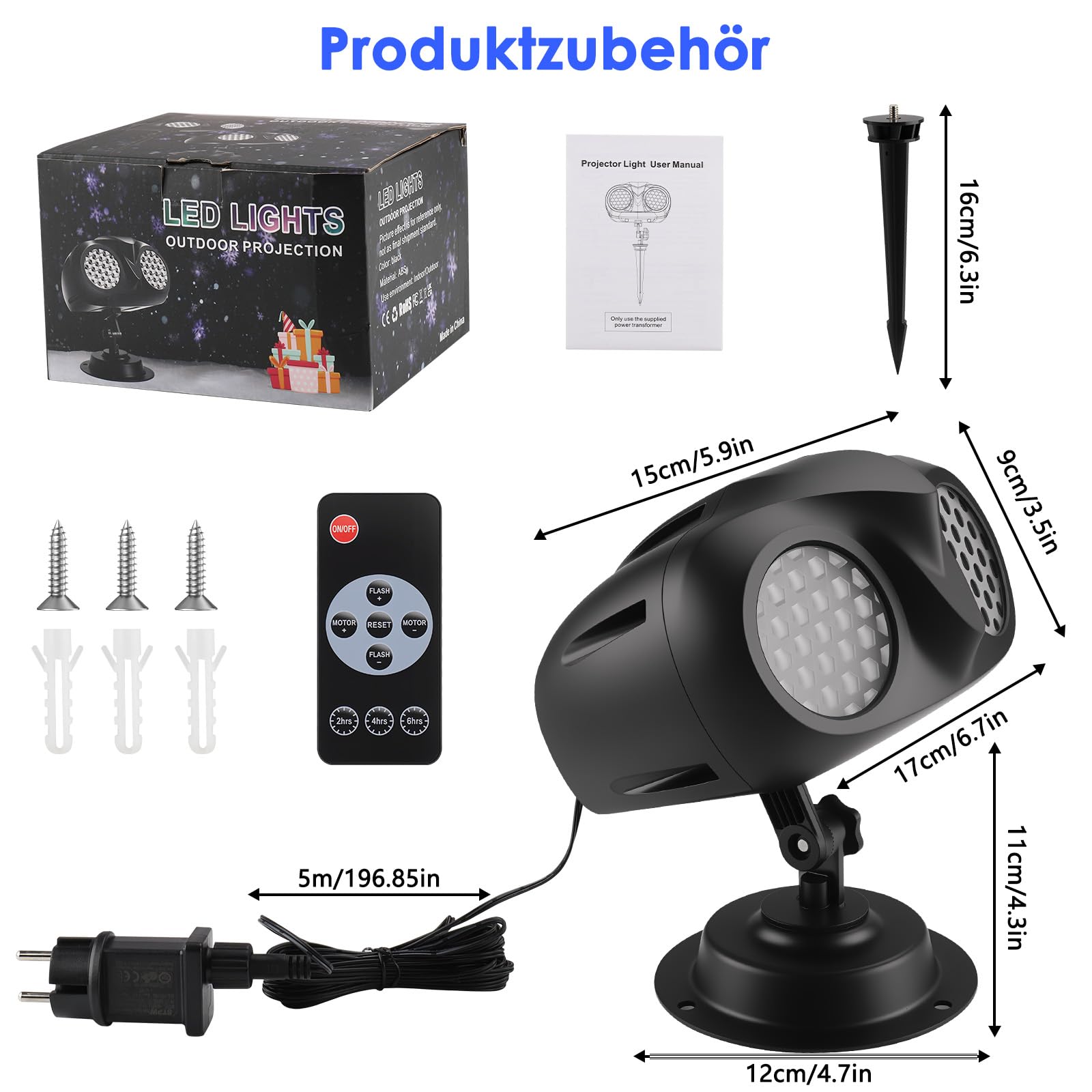 Projektor Weihnachten Aussen mit Doppelprojektion und Fernbedienung, LED Schneeflocken Projektor, für Weihnachtsdeko outdoor, Festivalveranstaltungen, Indoor, Party, Gartendekoration