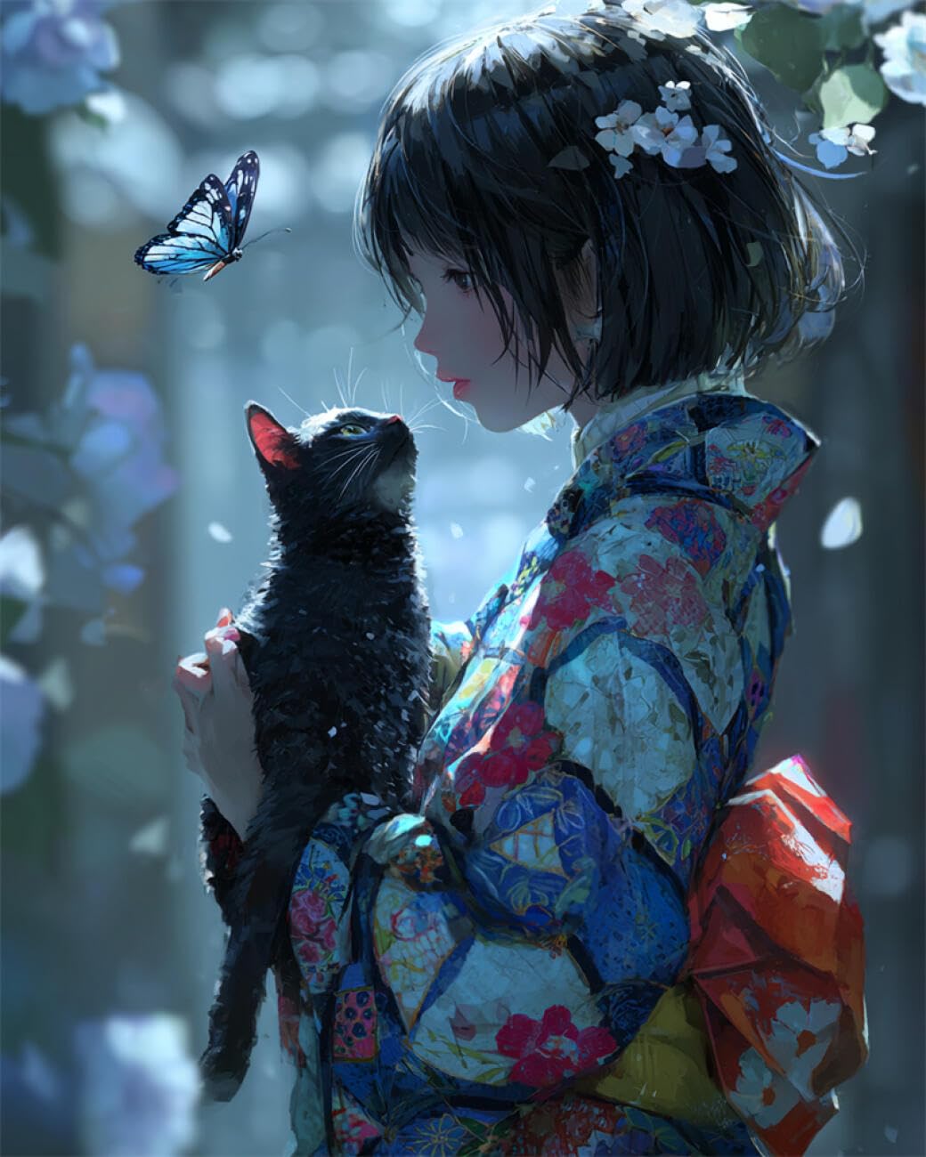 RKFLGEW 14CT Stamped Cross Stitch Kits Kimono-Clad Girls and Animals Needlepoint Counted Kits Embroidery Set Arts and Crafts for Home Decor 40x50cm