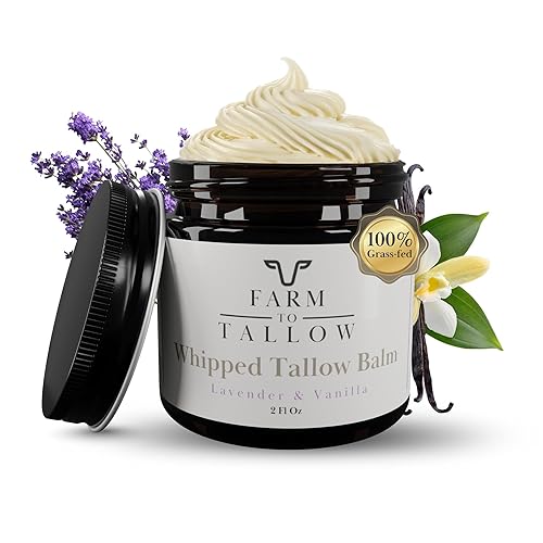 FARM TO TALLOW 100% Sarga de res alimentada con pasto para la piel, la cara y el cuerpo - Hidratante de vainilla y lavanda hecha con aceite de oliva