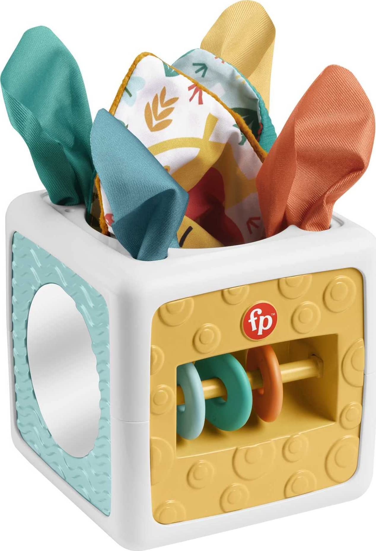 Fisher-Price Kostka sensoryczna Pudełko chusteczek zabawka dla niemowląt, zabawa na brzuszku, szeleszczące zabawki, HML64