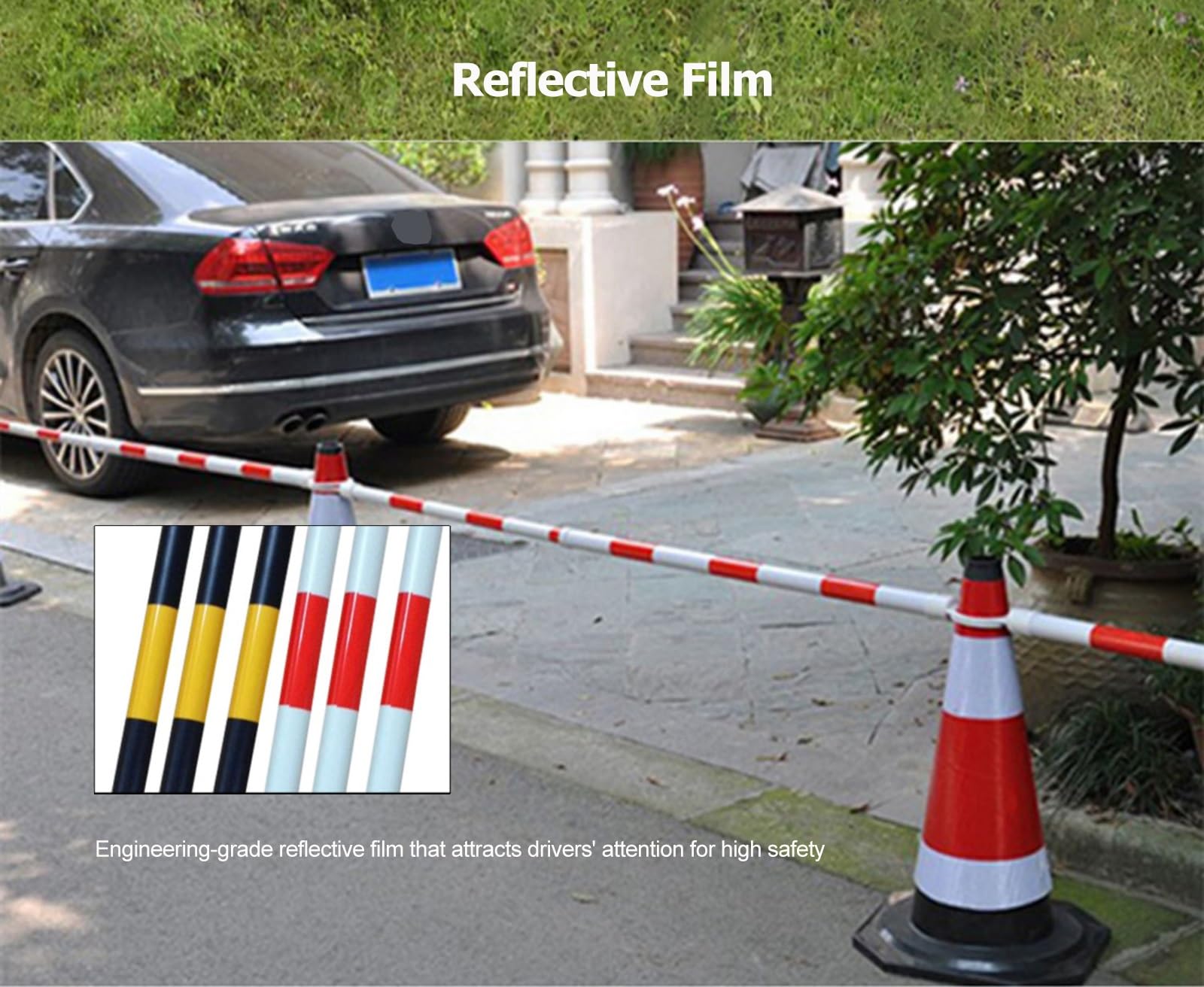 Barrera retráctil de Conos de tráfico, de 1,20 a 2 Metros, Cinta Reflectante y Ligera para Conos de Seguridad en Obras Viales, Equipo de Seguridad expandible en Amarillo y Blanco.