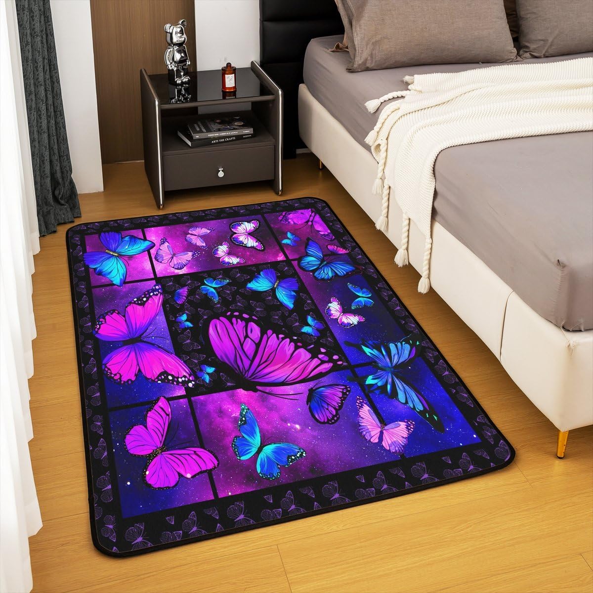 Erosebridal Butterfly Area Rug 4x5, Starry Sky Galaxy Rug, Blue Purple Butterfly Carpet for Kids Girls Teens Women, Aesthetics Butterflies Washable Accent Rug for Living Room