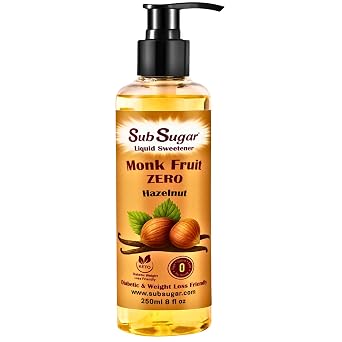SubSugar Hazelnut Monk Fruit Liquid Sweetener Sugar Free Coffee Flavor Drops, Keto Friendly, No Erythritol, Zero Calorie Natural Sweetener Pump Bottle 8 oz