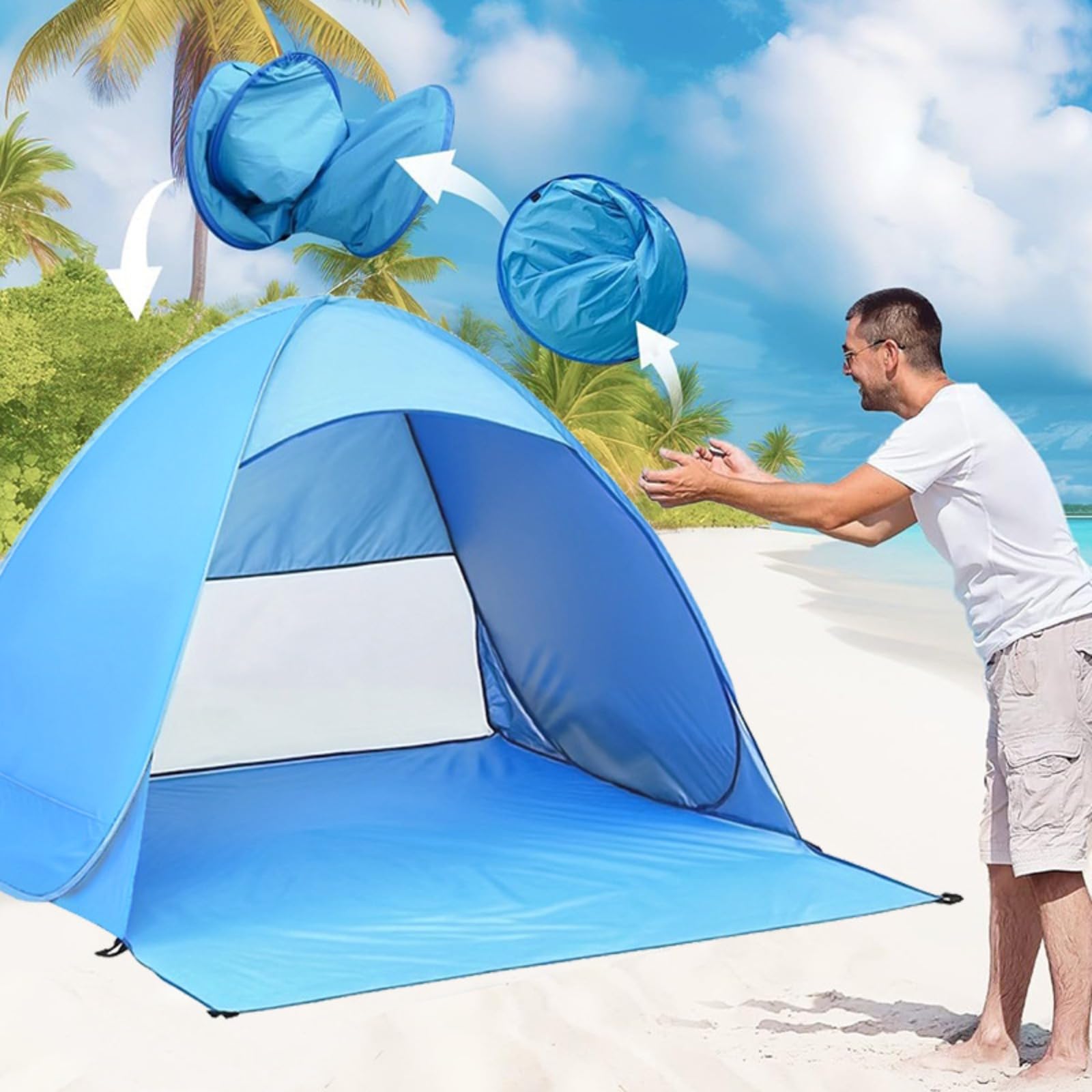 Pop Up - Tenda da spiaggia automatica, tenda da spiaggia, anti-UV, protezione solare UPF 50, per giardino, campeggio, viaggi, pesca, pic-nic e sport all'aria aperta