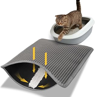 Cat Litter Trapping Mat, 24"x18" Universal Fit Litter Box Floor Mat, Hexagon Grids & Anti-Leak Base, Machine Washable, Non-Slip Kitty Mat for Most Homes, Gray