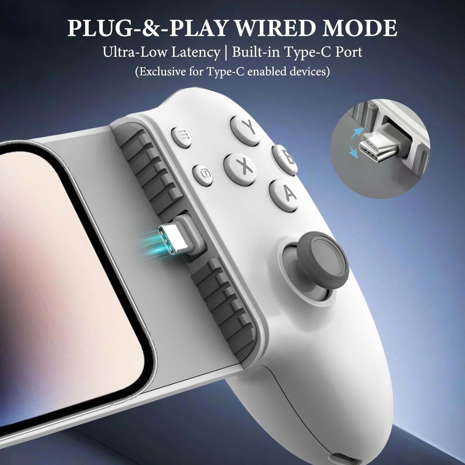 ATUTEN Phone Game Controller Android, Mobile Gaming Controller for iphone 16/15 Stream Pc/Xbox/Ps5 Games on Mobile Phone, Dual Hall Linear Trigger, Stretch Panel Straight, Through Charging Capability