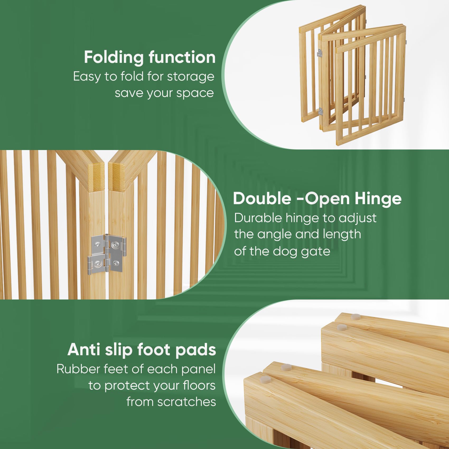 Dog Gate, Freestanding Dog Gates for Doorways, Indoor,Foldable Pet Gates for Doorways Bedroom, Puppy Gate with Metal Support Feet, Room Dividerr 4 Panels (Natural) — view 4