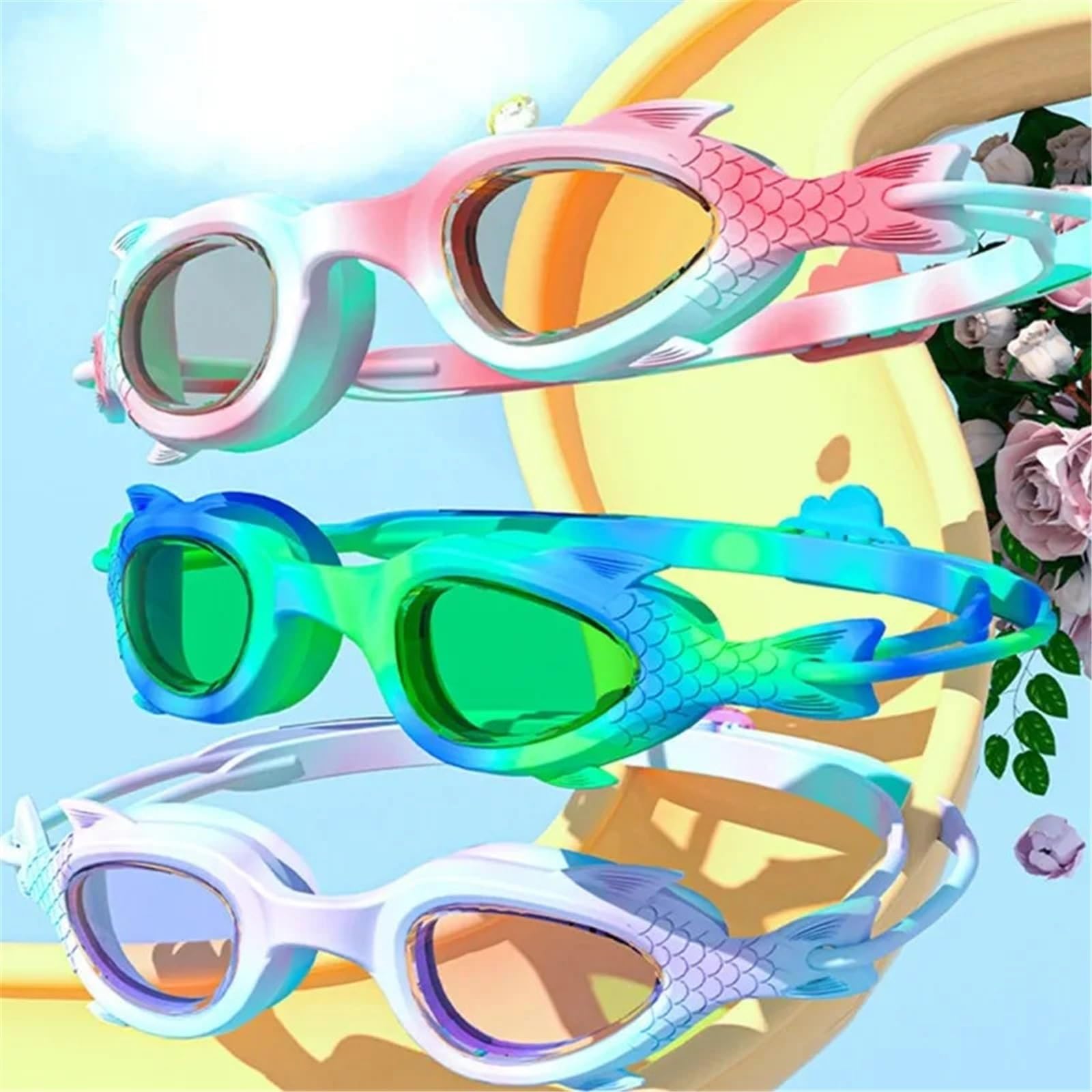 Schwimmbrillen Schwimmbrille mit Silikonkappe, geeignet for Jungen und Mädchen(Purple)