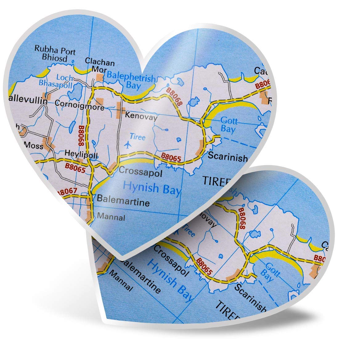Destination Vinyl Ltd Multi 2 X 7.5Cm Heart Stickers - Isle Of Tiree Scotland Travel Uk Gb Map Decals 45414