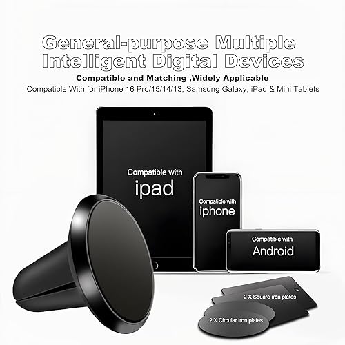 Miniatura 4 de Mini soporte de teléfono de aleación de aluminio para ventilación de automóvil, imán súper fuerte N52, universal, compatible con iPhone 16