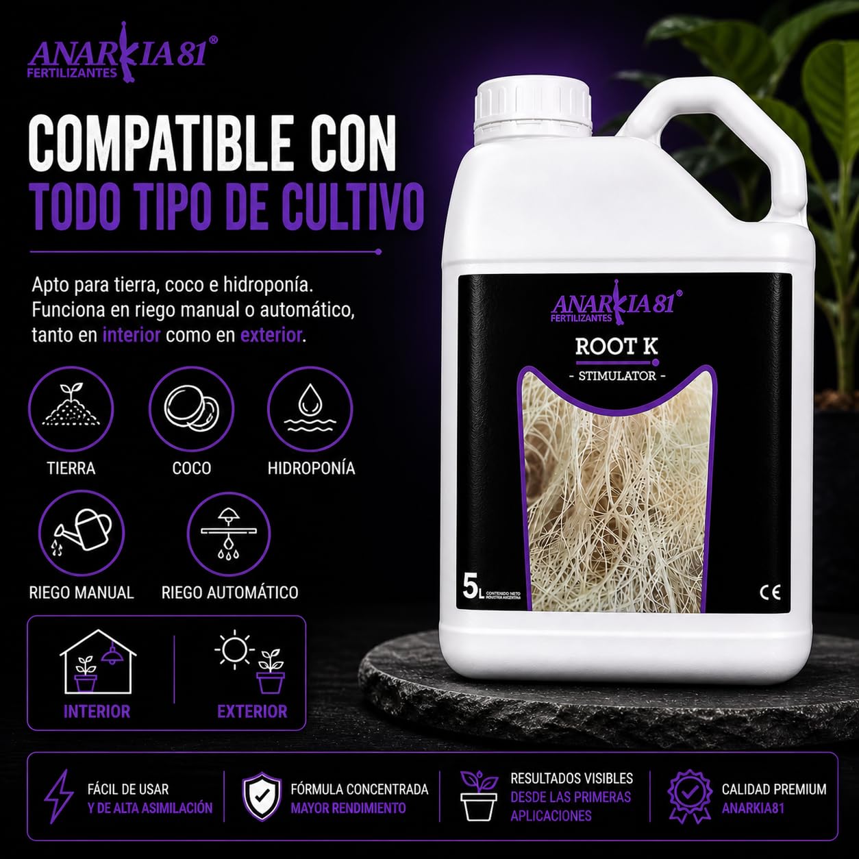 ROOT K 5 L – Estimulador de Raíces para Plantas Enraizador Líquido Acción Rápida Mejora Desarrollo Radicular y Absorción en Cultivo Interior y Exterior - Anarkia81