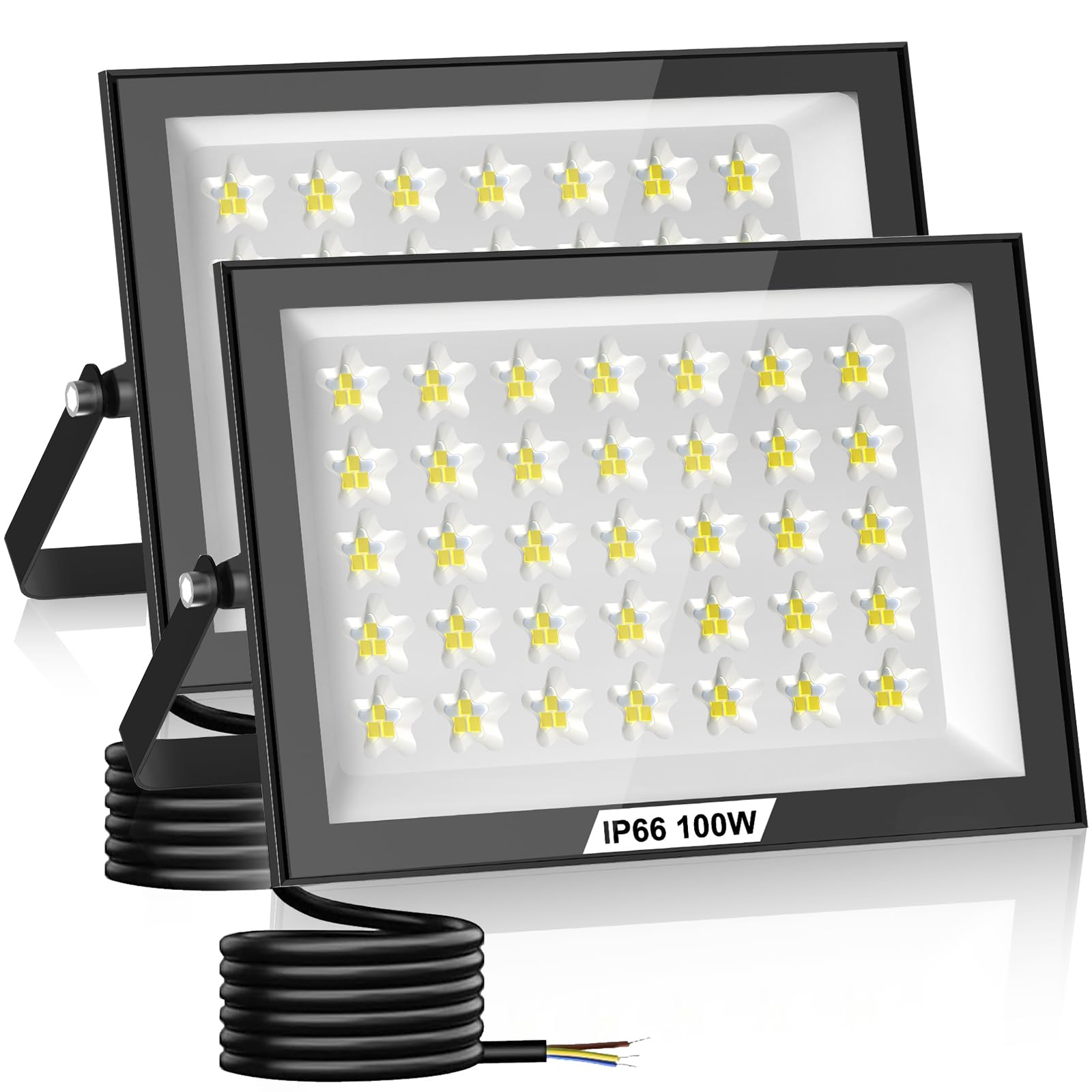 Hondony 2Pack 100W Led Floodlight Outdoor, 6500K LED Outdoor Security Lights, Waterproof IP66, Cold White Wall Light for Yard Garden Garage Patio Warehouse