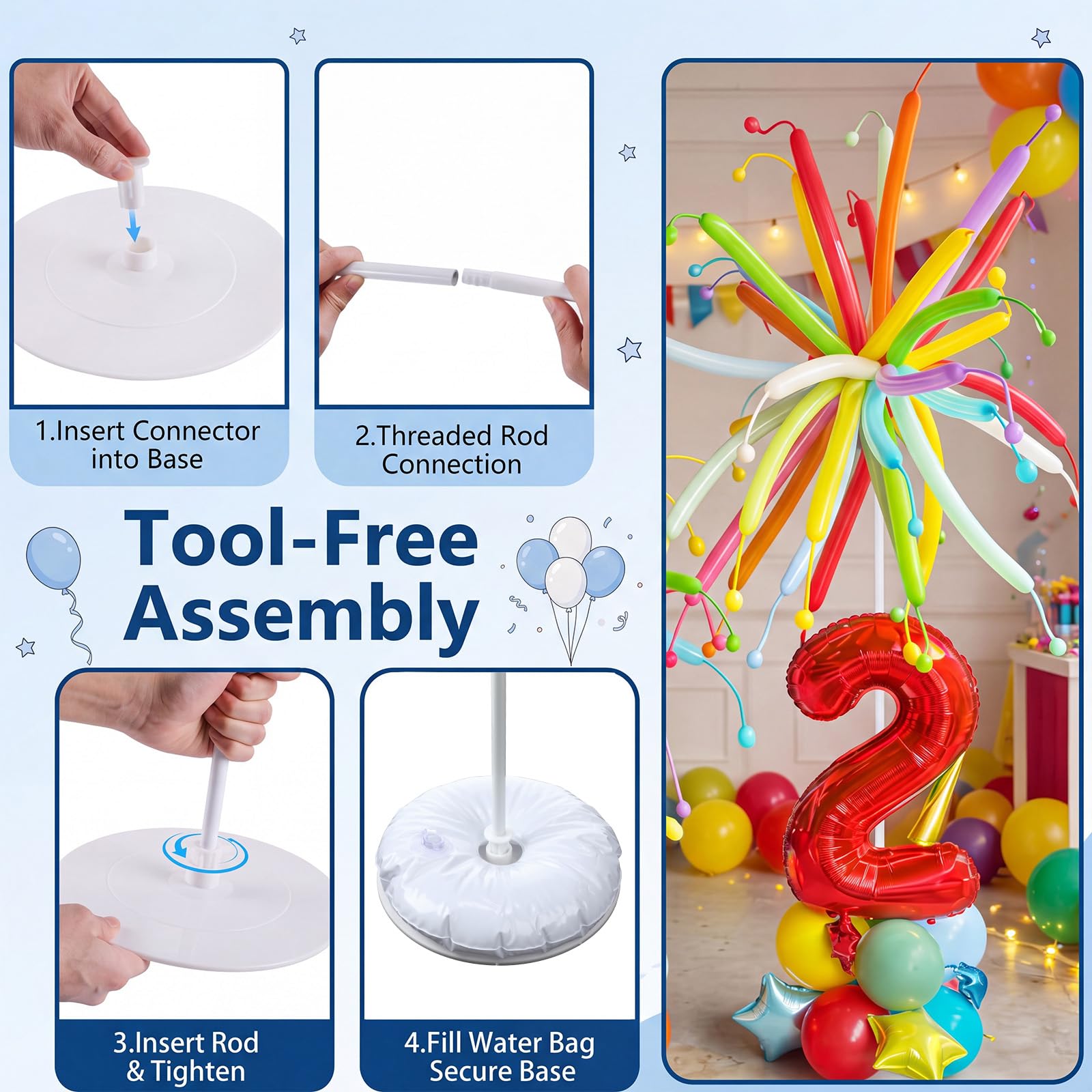 Hicarer 8 juegos de soporte de columna para globos, juego de pilar telescópico de metal ajustable de 7 pies, soporte de arco de globos para cumpleaños, boda, baby shower, decoración de fiesta (poste