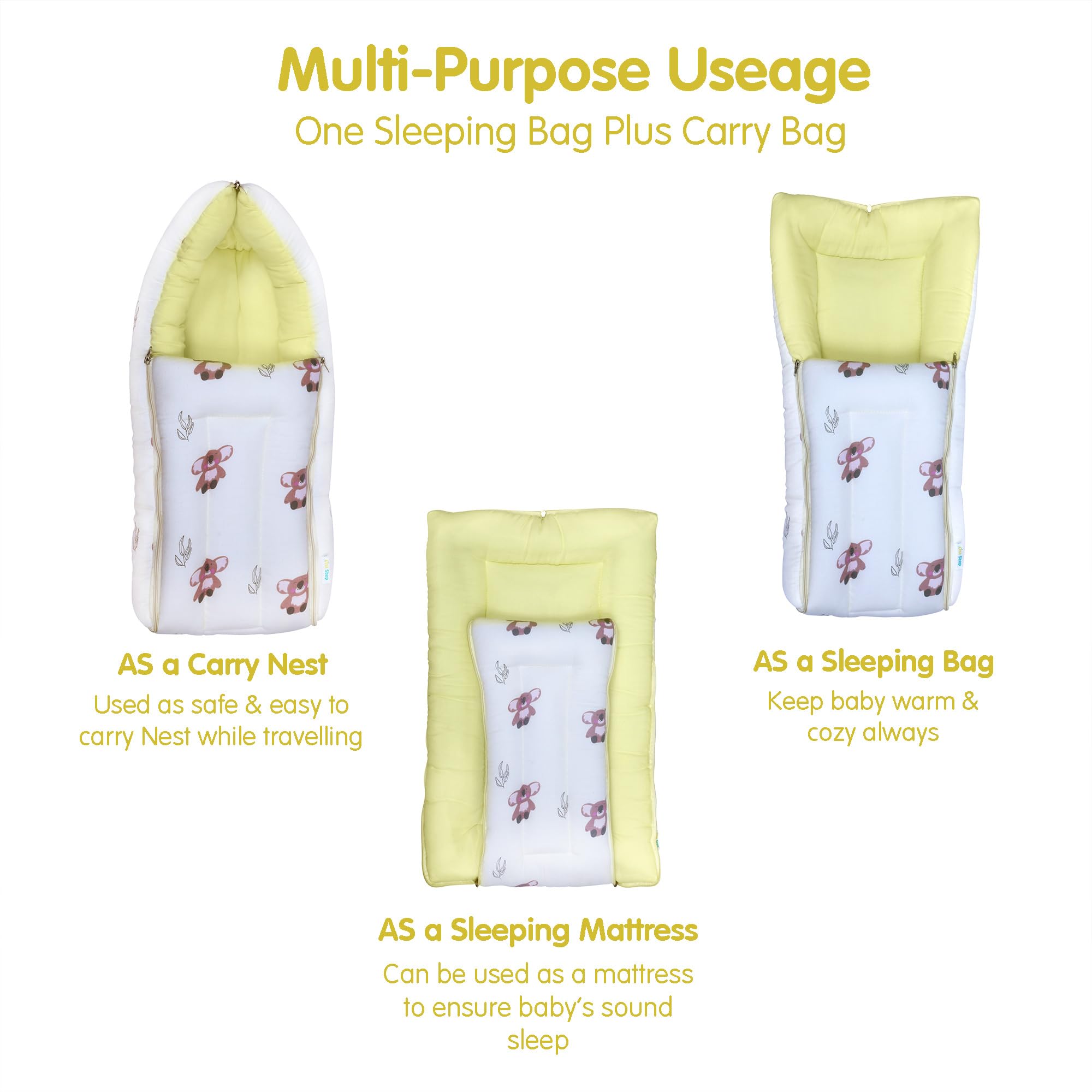 1ST STEP Muslin Cotton 3 in 1 Baby Bed, Sleeping Bag & Carry Nest, Cotton Baby Bedding for New Born & Infant, Portable Bassinet, for Baby Carrying &  image 2