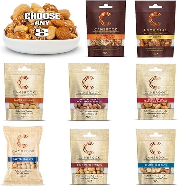 Cambrook Nuts Selection Choose Any 8 x 45g Packs Cashews, Peanuts