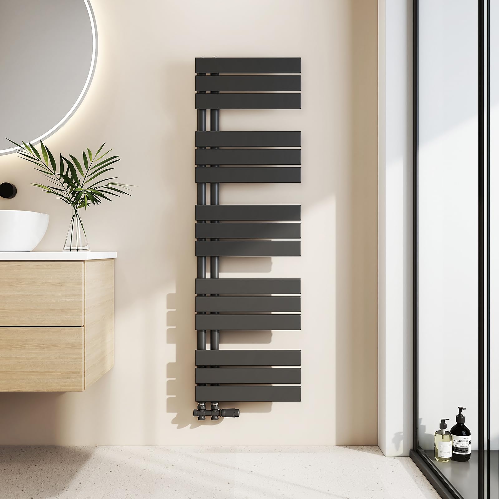 EMKE Badheizkörper Flach 1320x400 mm Handtuchheizkörper mit Seitenanschluss Schwarz 570W