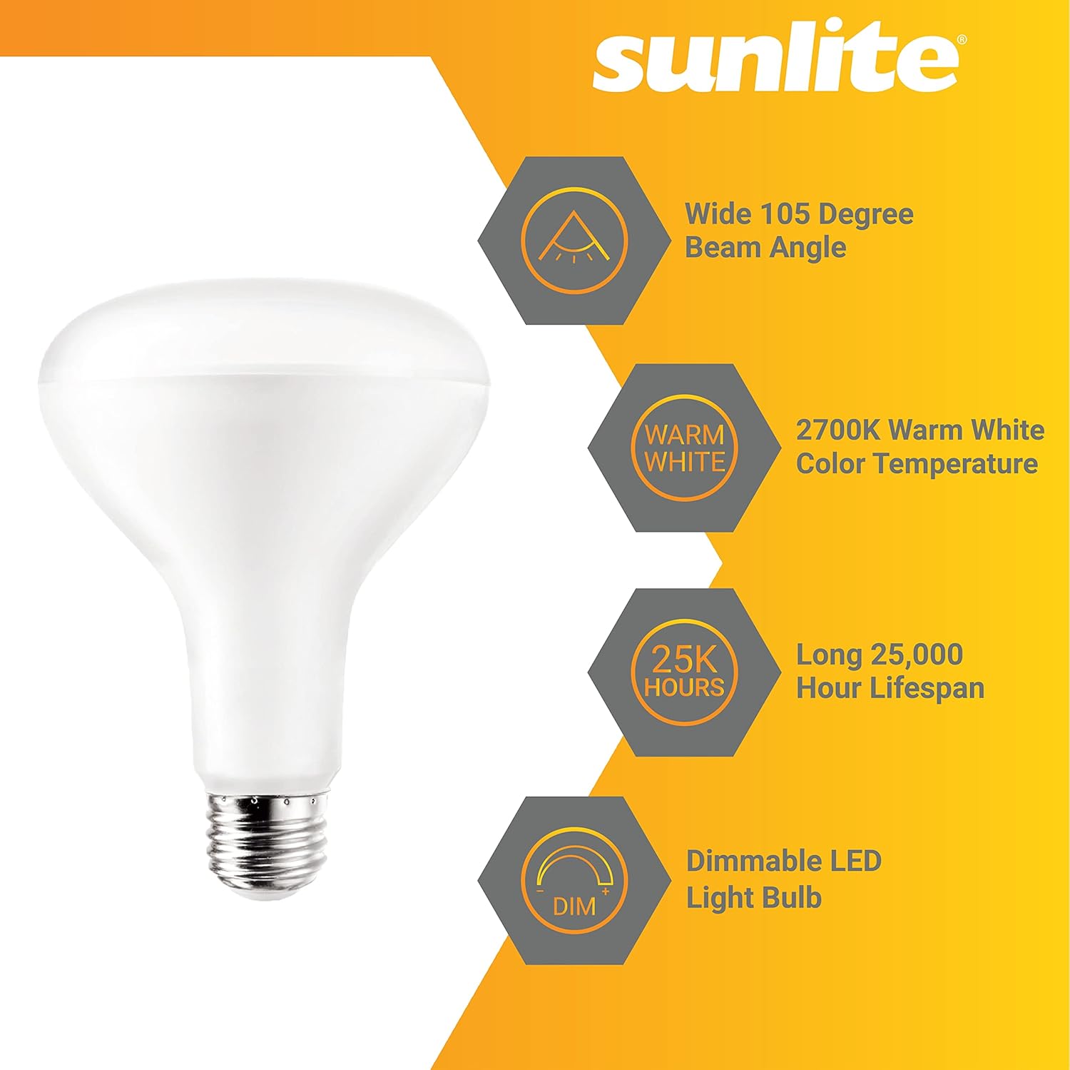 Sunlite LED BR30 Reflector Light Bulb, 11 Watts (65W=), 120V, 920 Lumens, 90 CRI, Medium E26 Base, Dimmable, Wide Flood, UL Listed, Title-20 Compliant, 6 Count, 2700K Soft White