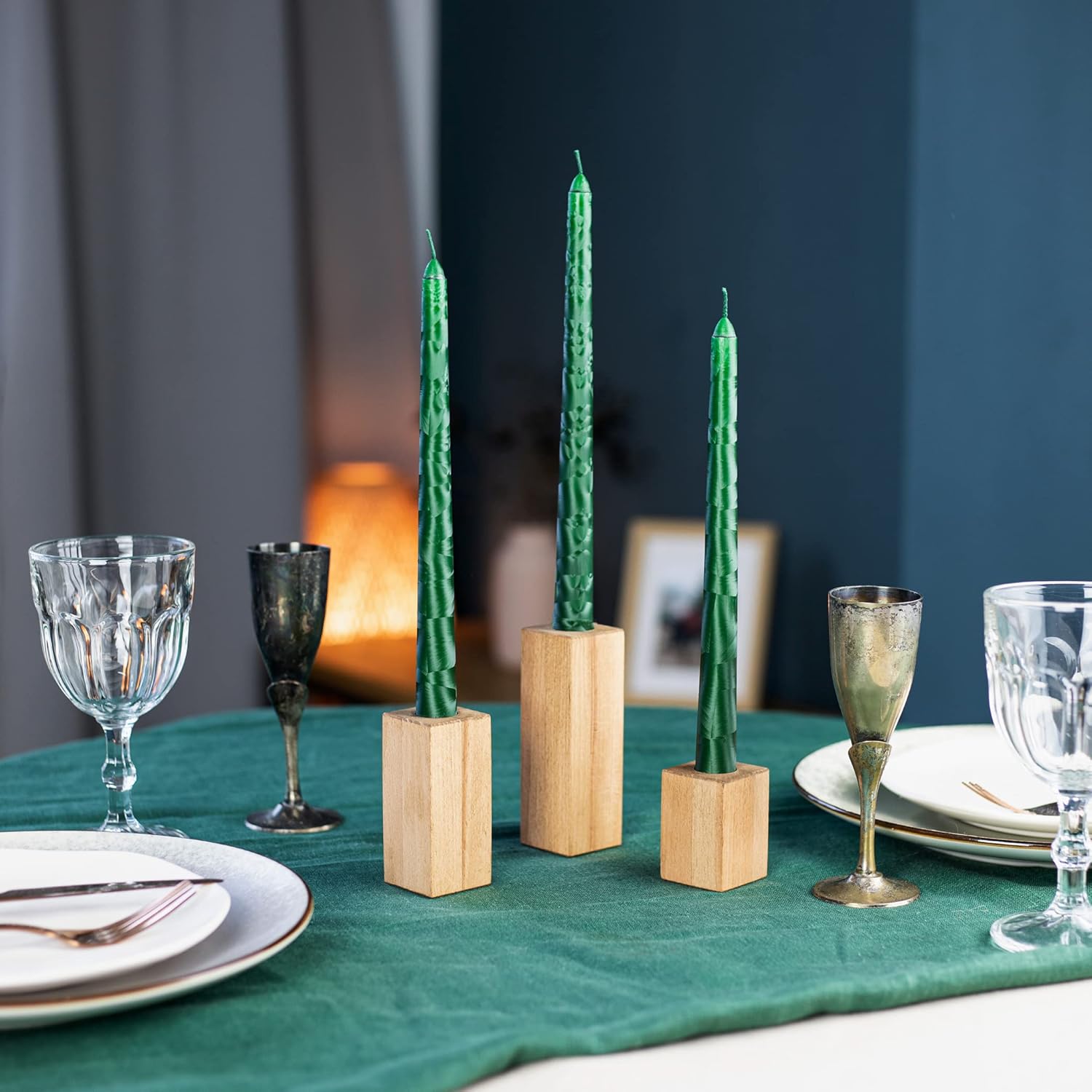 CANDWAX 10 inch Unscented Candles Set of 12 - Dripless Taper Candles Colored As Frost - Long Tapered Candles Ideal As Dinner Candles, Candle Décor and Wedding Candle - Green Candlesticks : Home & Kitchen