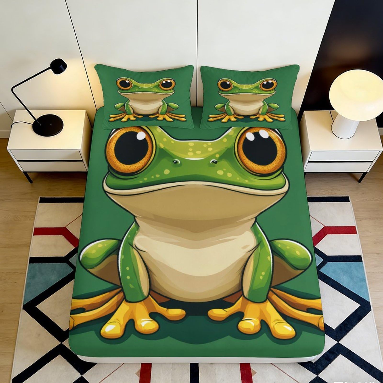 Jqzkxnhpbr Style-9 3D Printed Cartoon Frog Fitted Sheet Microfiber Green Animal Bed Cover Non-Slip Mattress Protector For Bedroom Dorm 90X200x25cm
