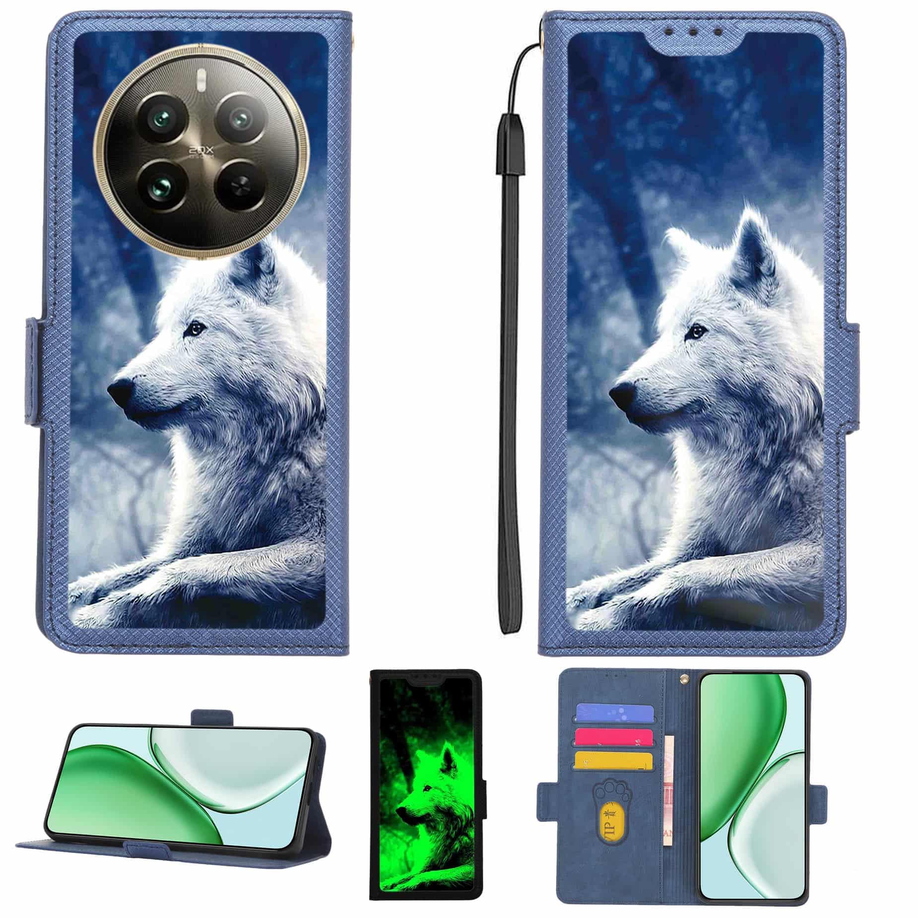 Case Compatible for Realme 12 Pro Phone Case Flip Cover [with Tempered Glass Screen Protector][RFID Blocking][Luminous Effect] LPT-LANG