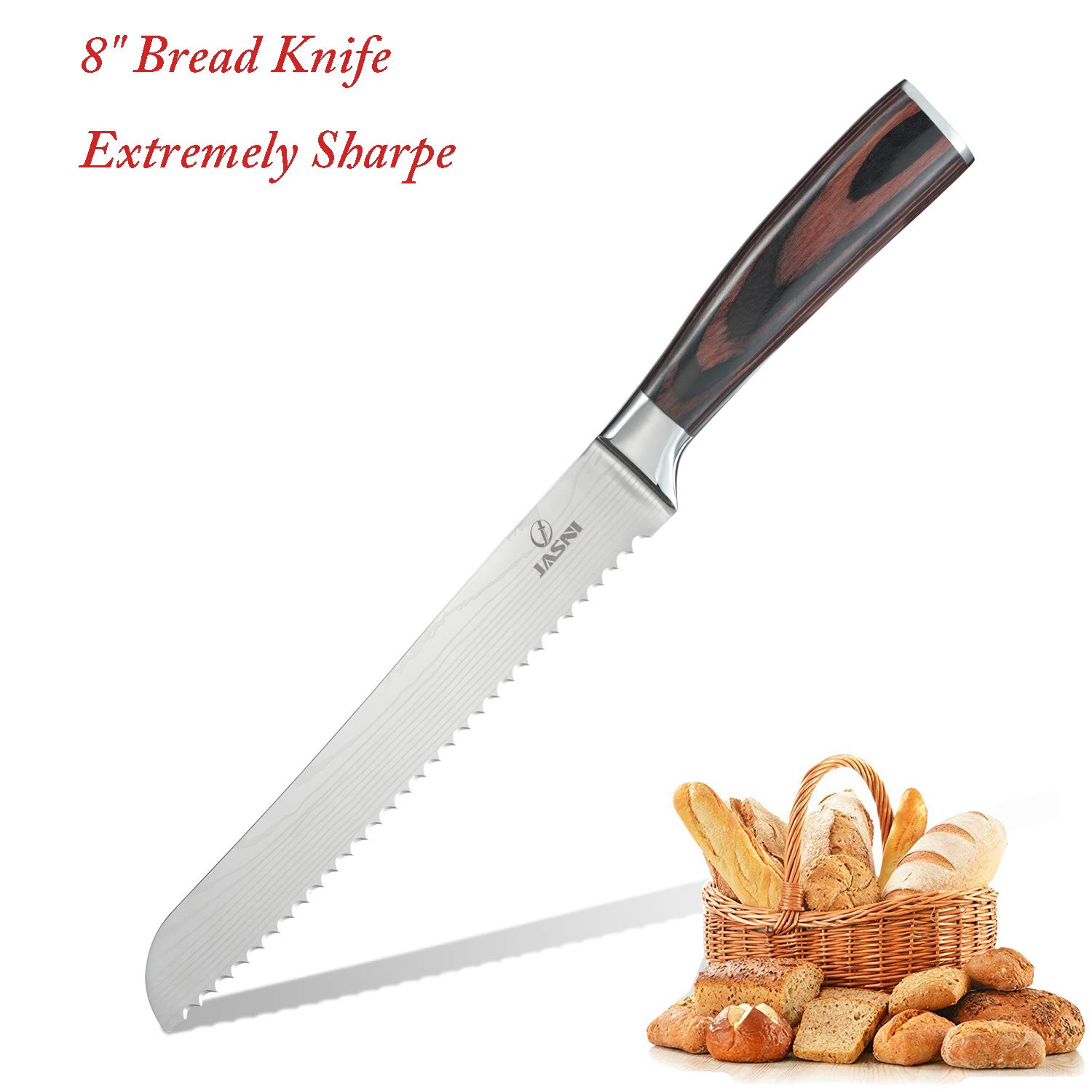 8 inch Bread Knife - Cake Slicer Knives High Carbon Stainless Steel Serrated Knife Forged Scalloped Blade Cutlery Utility Kitchen Knives with Gift Box