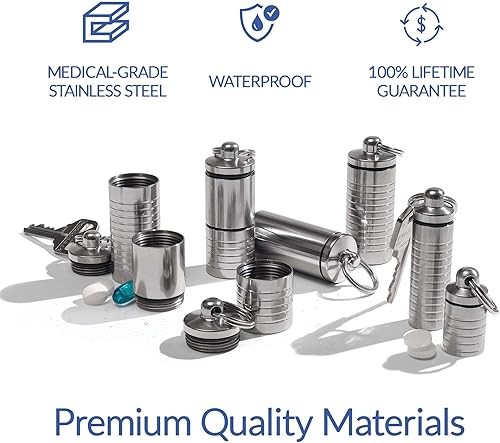 Miniatura 2 de Cielo Pill Holders - Llavero ancho de doble cámara, contenedor de llavero de píldora de acero inoxidable, estuche de píldora impermeable, compacto y