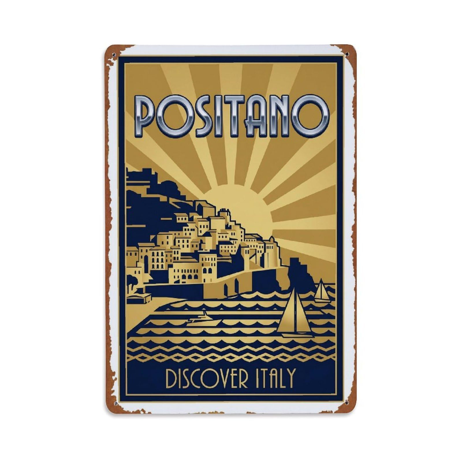 Vintage Travel Positano Italy Marina Metal Tin Sign