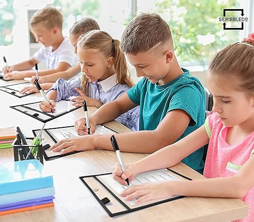 Vista 7 de SCRIBBLEDO Paquete de 50 soportes para boletos de trabajo, 9 x 12 pulgadas, fundas de plástico negras de borrado en seco, protectores de hojas