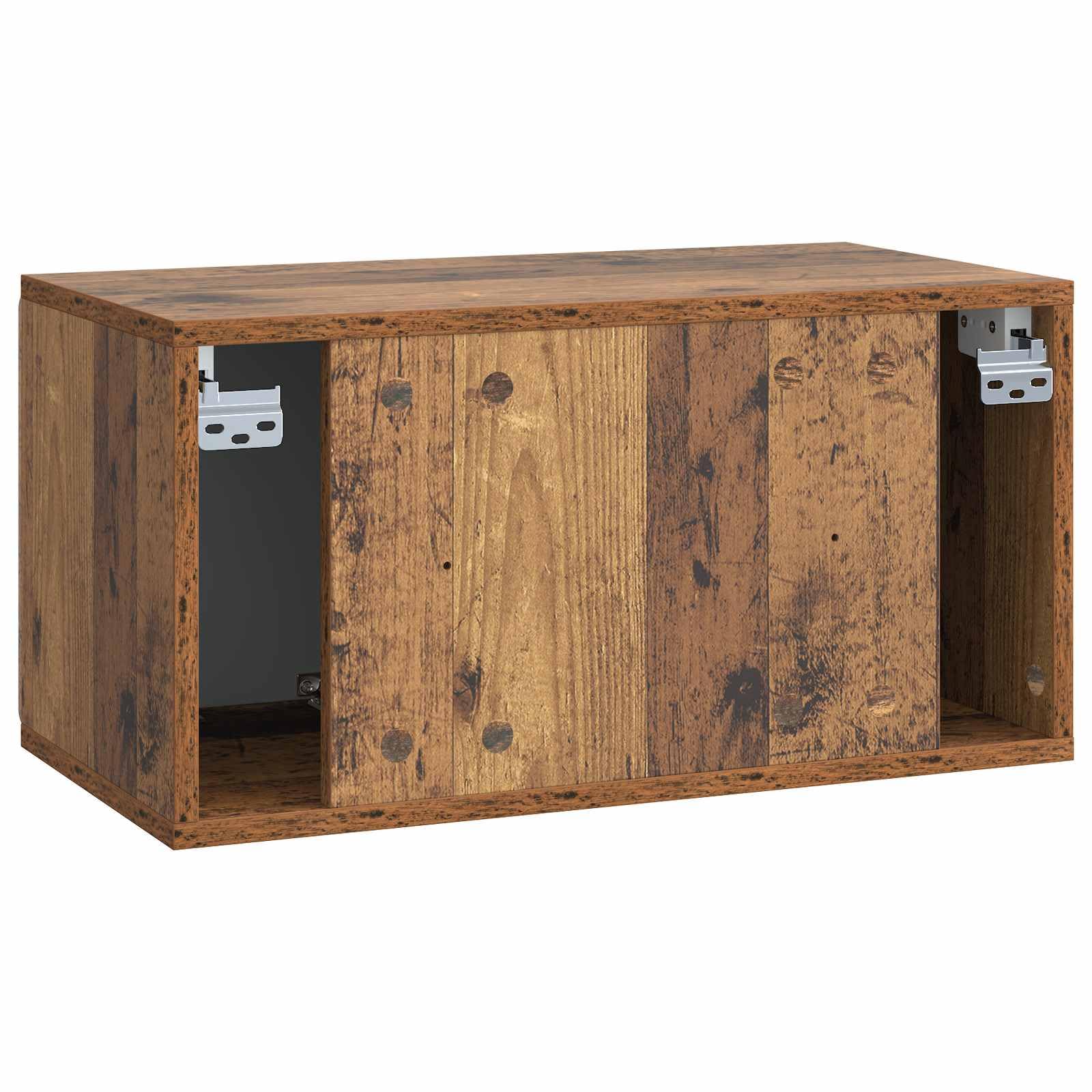 Mobile Porta TV da Muro in Legno Antico 59,5 x 31 x 30 cm con 2 Ante a Cerniera Girevole 90°, Supporto Sospeso Salvaspazio per Soggiorno Moderno, Consolle Armadietto Scaffale Versatile