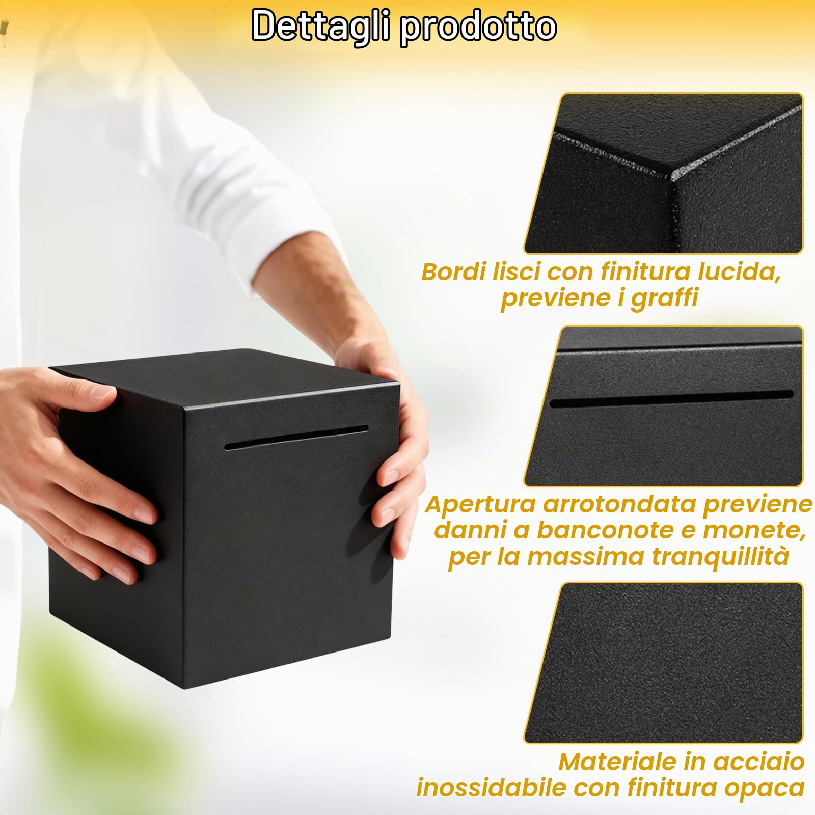Salvadanaio Non Apribile Nero in Acciaio Inox, Salvadanaio Chiuso Adulti Pratico Grande Rompere per Aprire 12x12cm, Money Box Monete e Banconote Sicurezza Qualità Alta per Adulti e Regalo Bambini