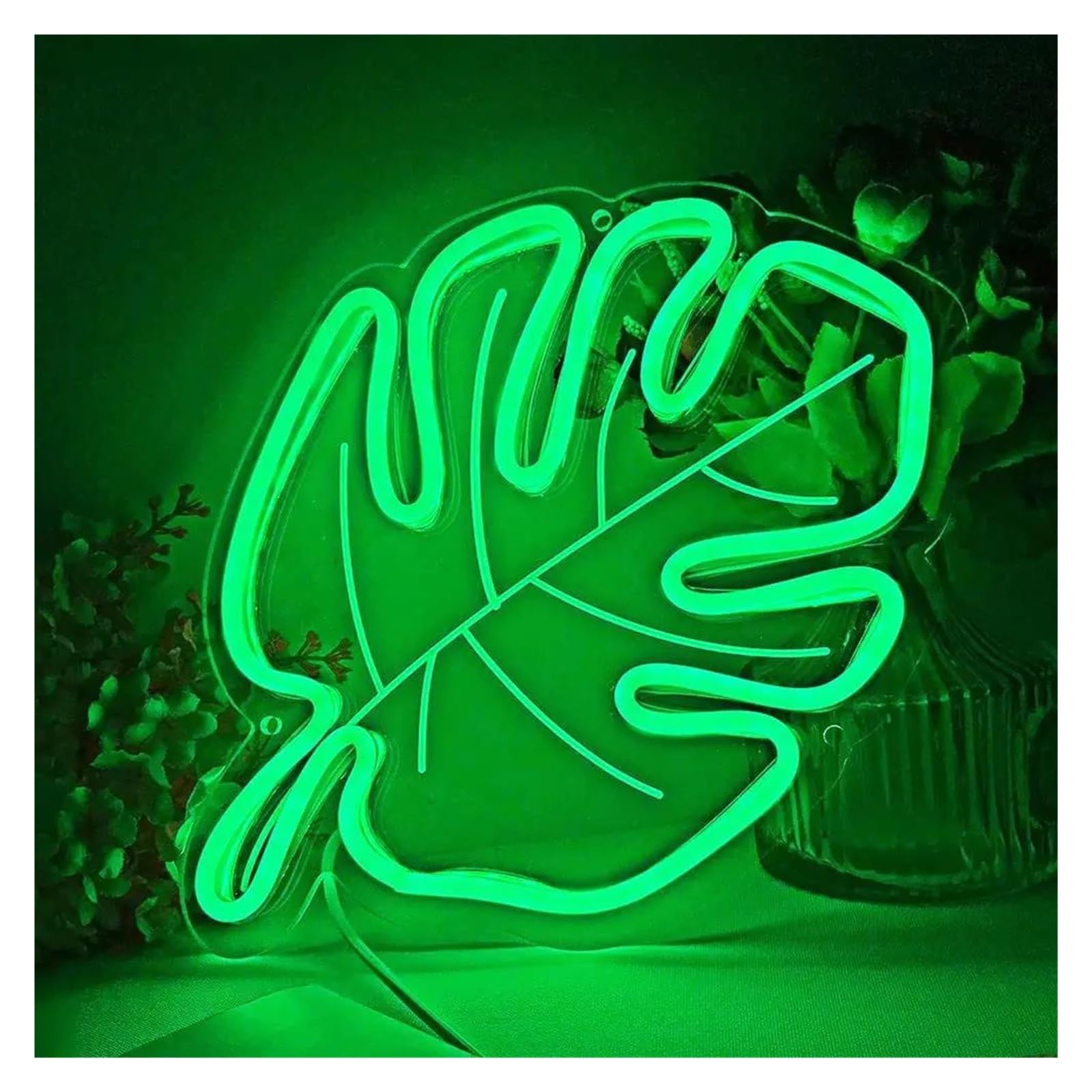 Luz de Diseño de Digital Hoja De Arce, Hoja Verde, Señal De Luz LED Nocturna De Neón, Lámpara De Decoración De Pared Para Halloween, Boda, Fiesta De Cumpleaños (Talla : Segundo)