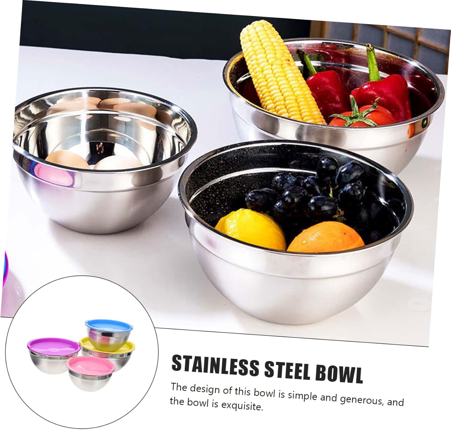 Stainless Steel Salad Bowl Set 4pc Set for Dinner Soup Dessert Snack Sharing