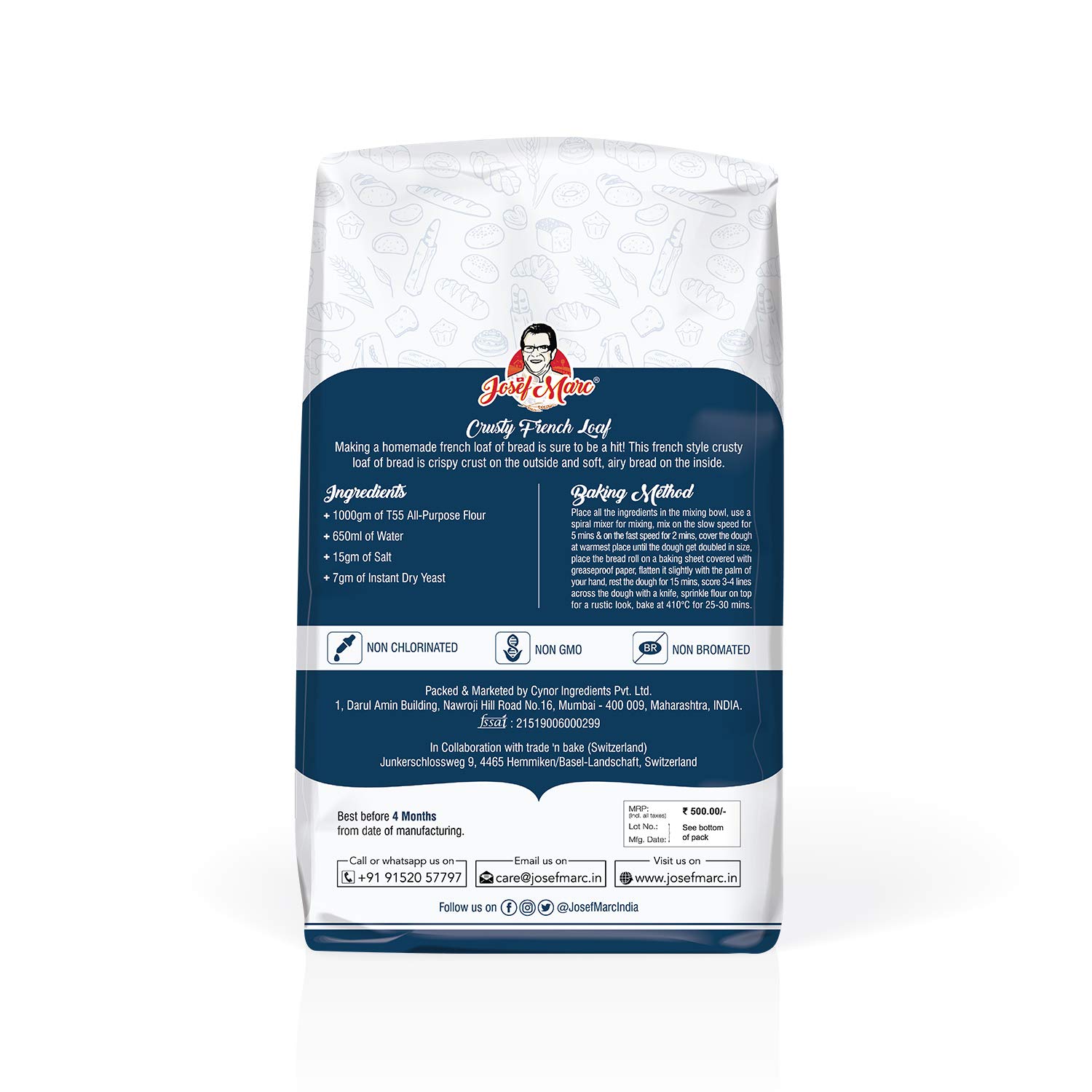 JOSEF MARC T55 All Purpose Flour, 4 LBS with Premium Active Dry Sourdough Starter 100g 1