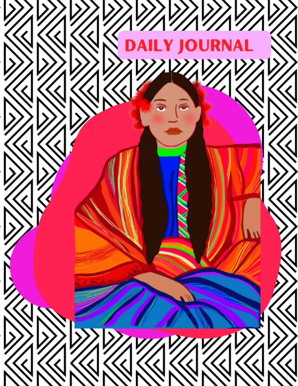 Daily Journal, Weekly Planner, Vibrant Colors, Comanche Woman Retro Inspiration, 3 months: Journal for Girls, with Ethnic Woman, Digital Drawing, Indigenous Woman