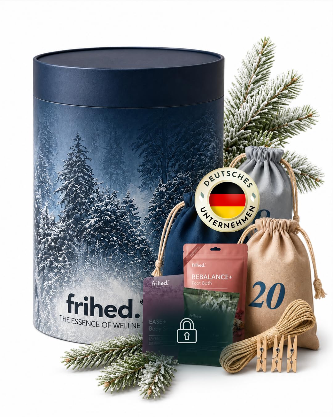 frihed.® Wellness Adventskalender 2026 – Limitierte Geschenkidee für Frauen & Männer – Wellness Geschenkset mit Peelingsalzen & Duschbomben, Fußbädern – Für Entspannung, Sauna, Dusche & Badewanne