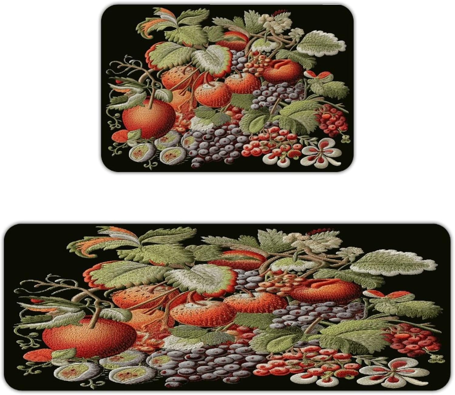 Fruits and Leaves Kitchen Mats with 2PCS Non-Slip Washable,Kitchen Rug Heavy Duty Durable, Floor Mats for Kitchen,Office,Sink,Laundry