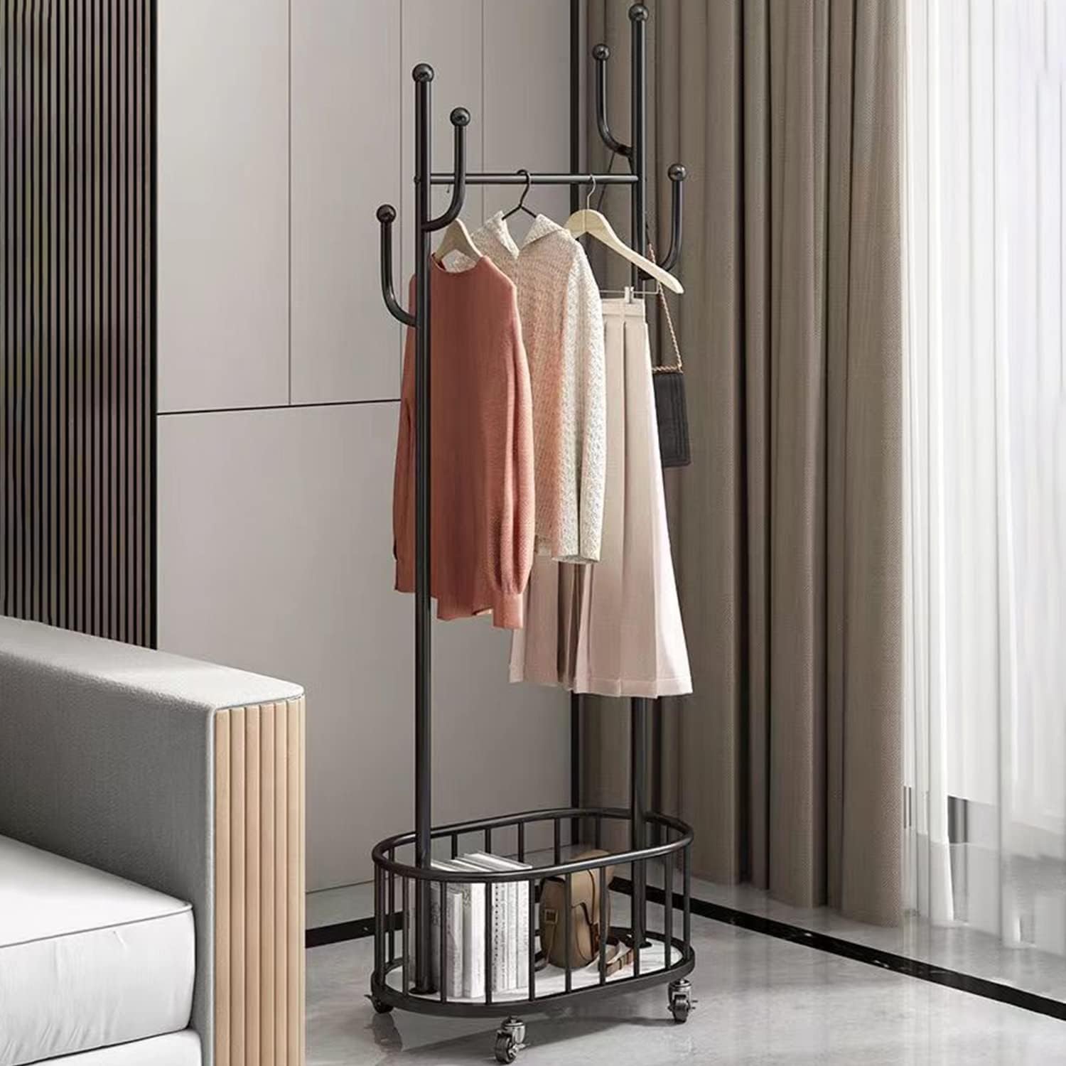 Serize Cactus Hook Coat Rack, Coat Rack, Bedroom Hanger, Clothes Rolling Rack, Clothes Hanger, Entrance Hanger With Hook (Black)