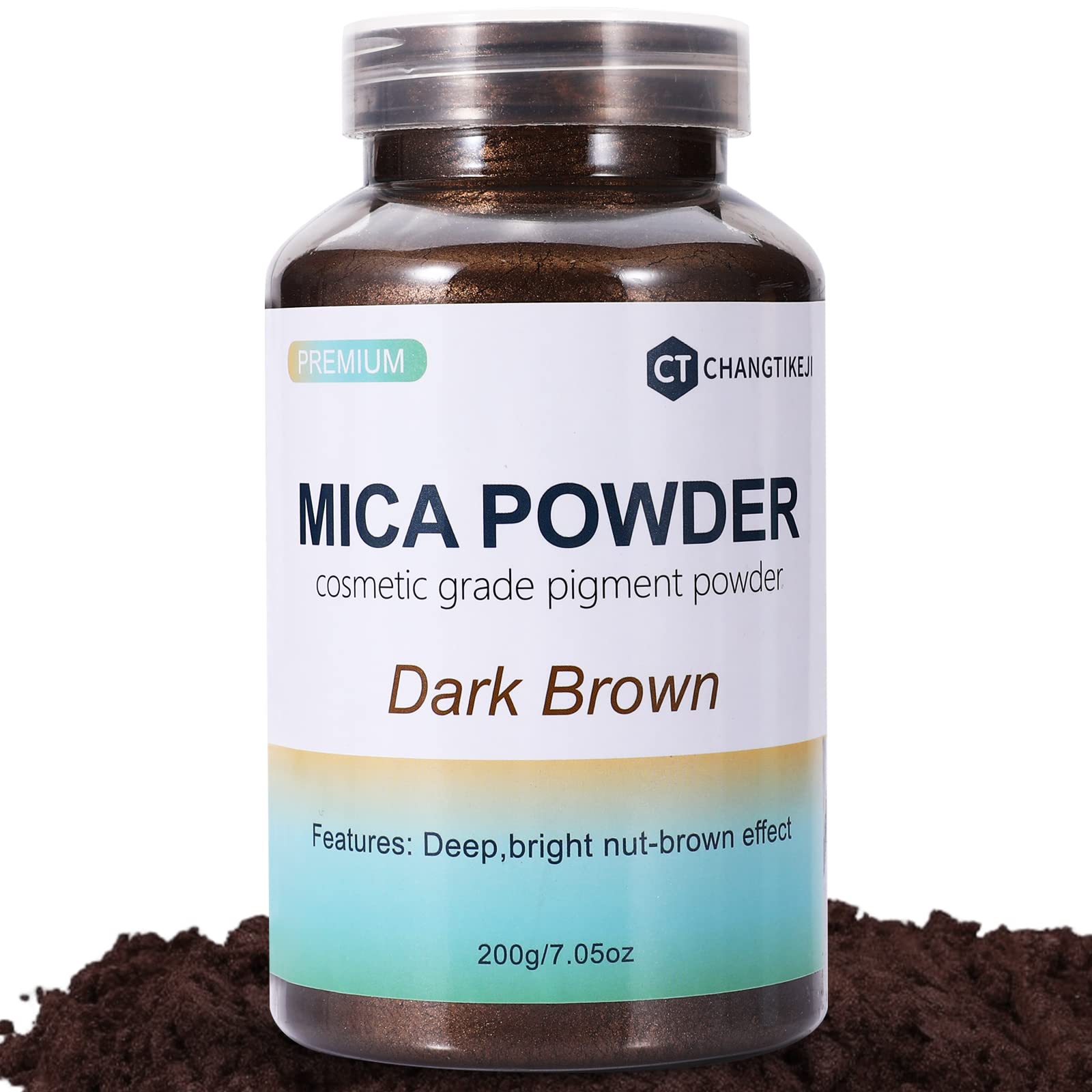 CHANGTIKEJI Mica Powder,7.05OZ（200g）,Dark Brown Mica Powder Pigment for Epoxy Resin，Lip Gloss，Paint，Dye，Soap Making，Nail Polish,Candle Making,Bath Bombs(Dark Brown)