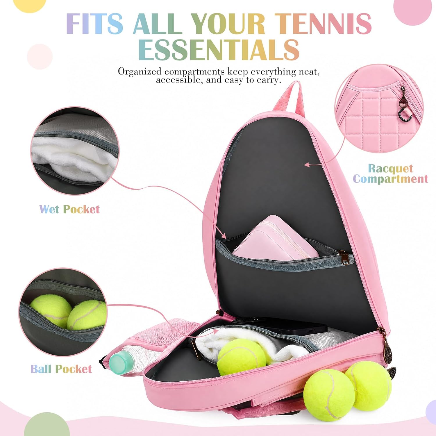 Simgoing Tennis Racket Bag for Women & Girls, Large Water-Resistant Crossbody Bag, Compatible with Tennis Racket, Badminton Racquets