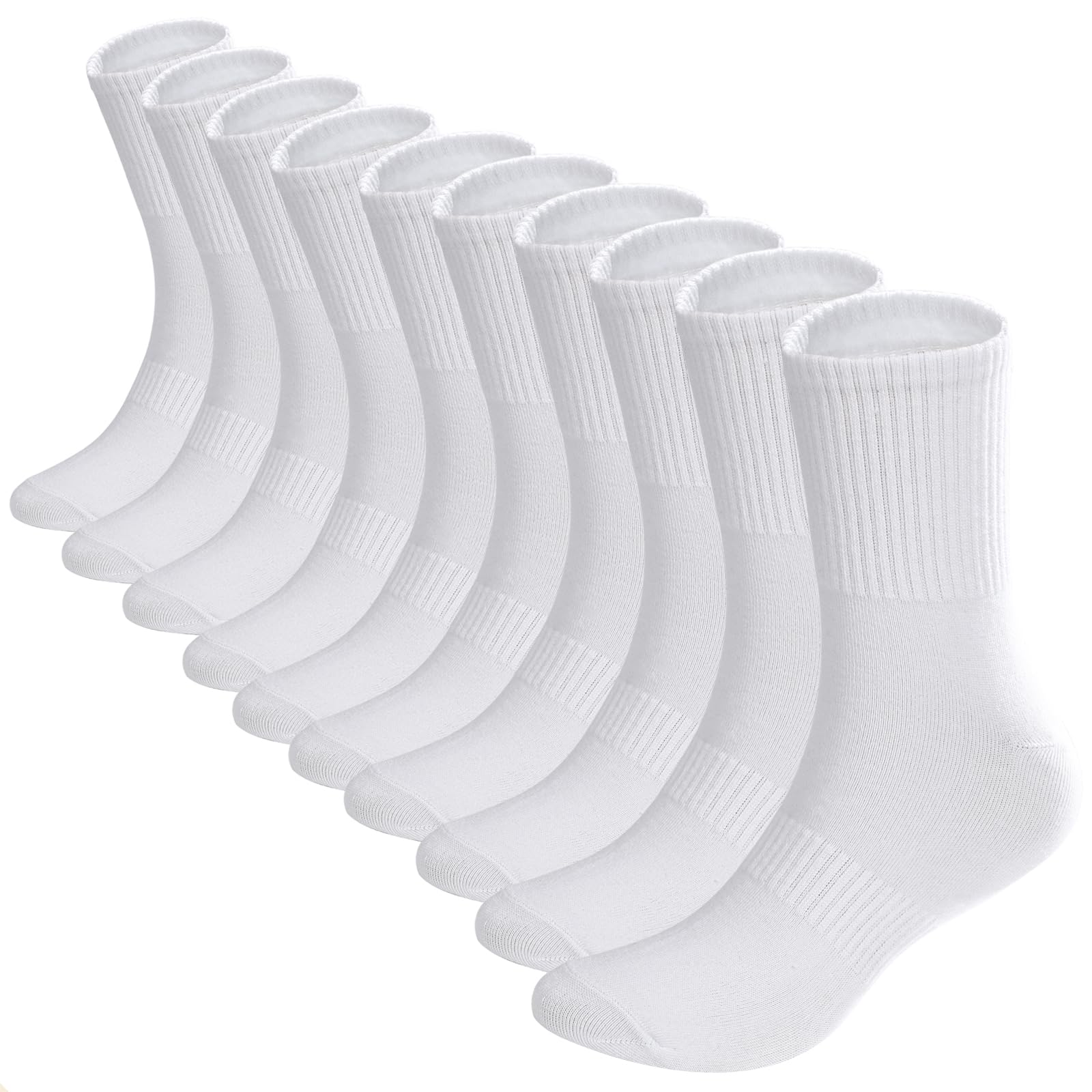 HOERCKC 10 Pairs Crew Athletic Socks for Women Moisture Wicking Cushion Crew Socks for Sport Running Traveling (US, Alpha, One Size, Regular, Regular, 10 Pairs-White)