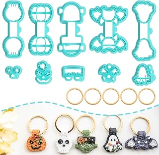 Tainsky Halloween Polymer Clay Keychain Cutters - 10 Shapes, 0.4mm Precision Edge for Earrings & Jewelry Crafts